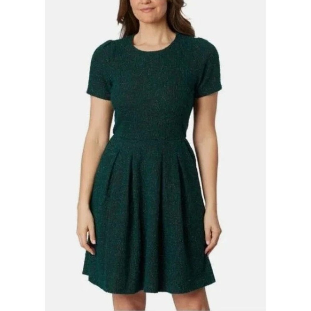 Draper James Dress Dark Green Crewneck Short Sleeve Pockets Women’s Size S